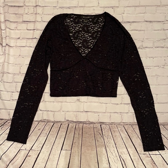 EUC REVAMPED LACE LONG SLEEVE CROP TOP SZ LG - Picture 1 of 6